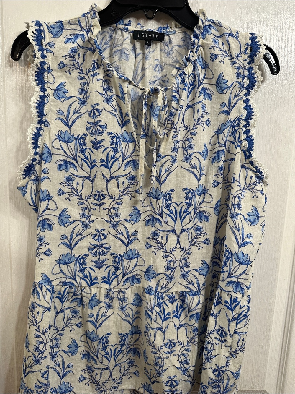 1. State Blue Floral Tie-Neck Sleeveless Top